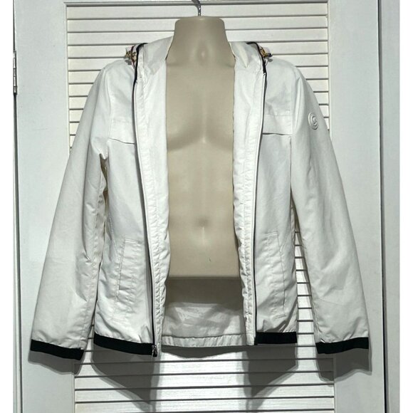 Michael Kors Men's White Stripes Red Blue Hooded Zip-Up Jacket Size Small 3059 - Picture 2 of 11